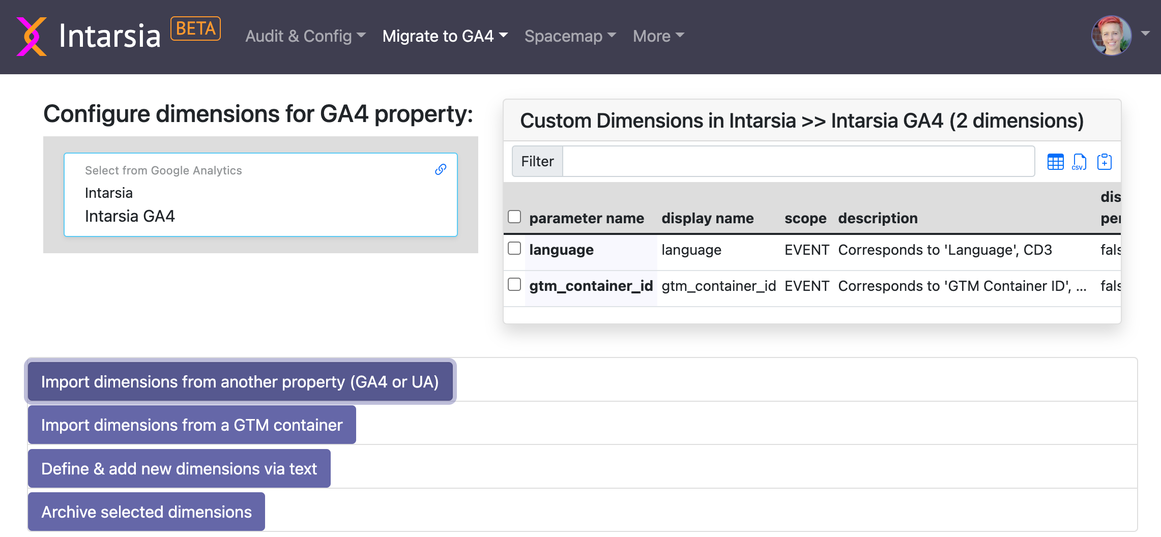 Intarsia GA4 Custom Dimension tool